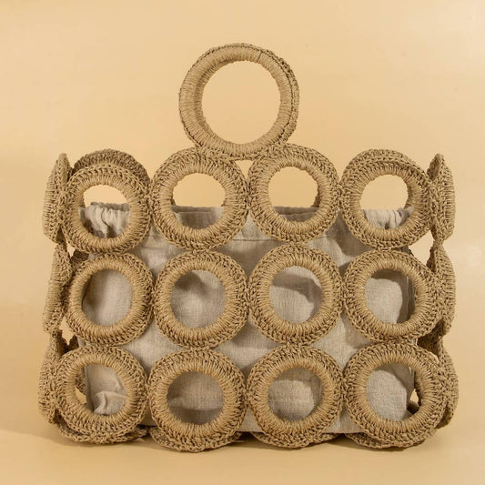 Straw Round Pattern Mesh Hand Bag