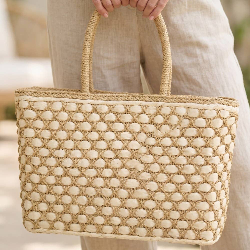 Woven Lattice Straw Tote Bag
