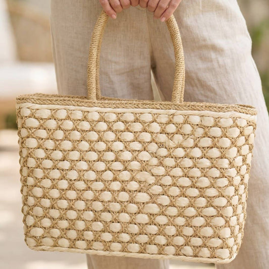 Woven Lattice Straw Tote Bag