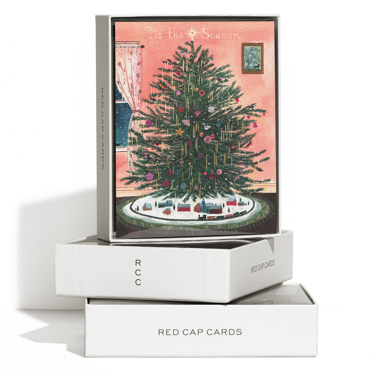 Tinsel Tree Christmas Greeting Card by Becca Stadtlander - Single or Boxed Set