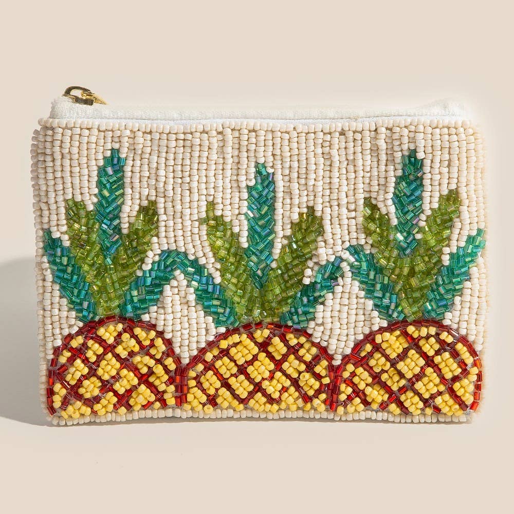 Seed Beaded Triple Pineapple Coin Purse