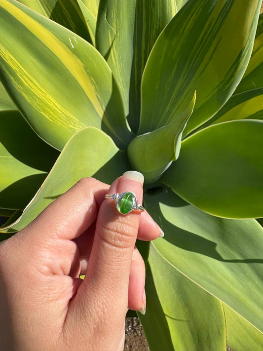 Genuine Kelly Green Sea Glass Silver Plated Ring