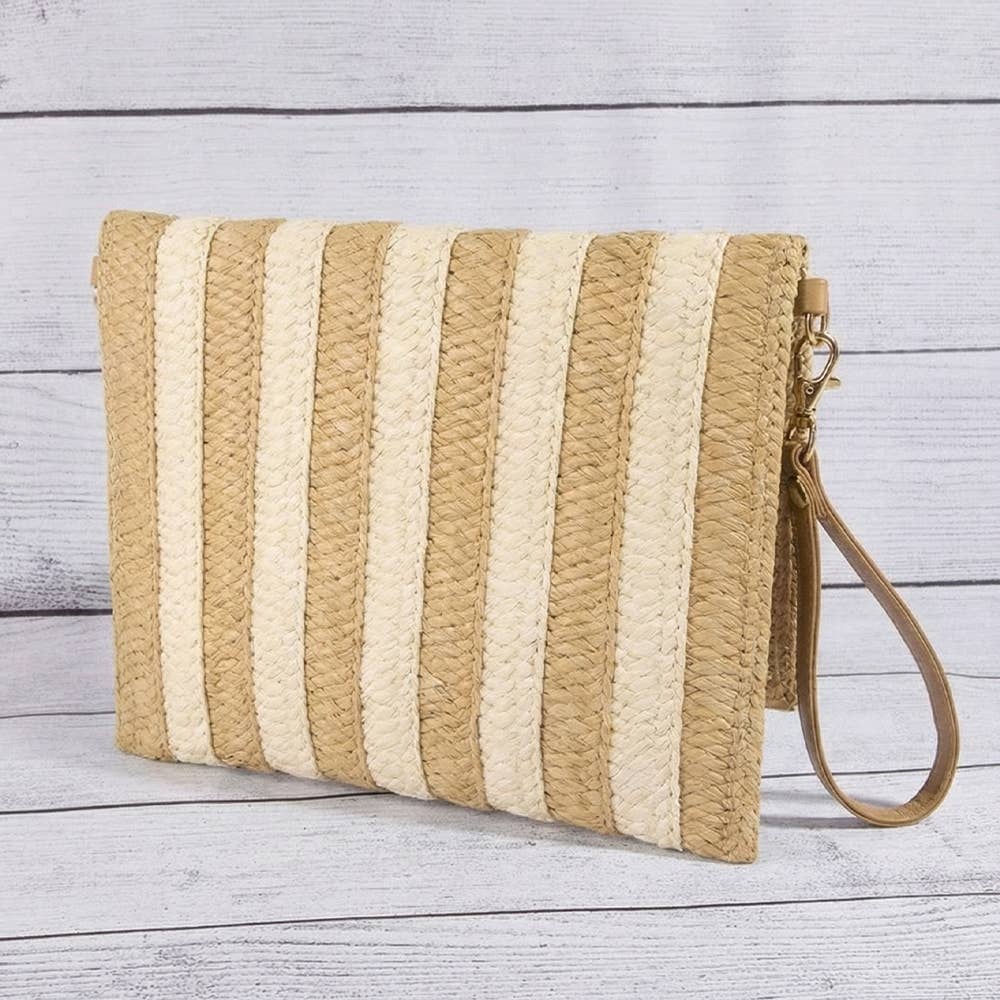 Two Tone Striped Straw Clutch Bag