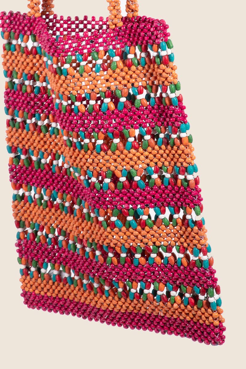 Vibrant Wooden Beaded Tote Bag