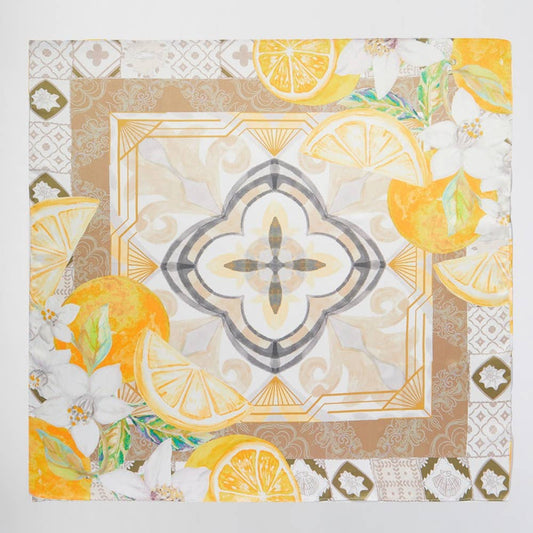 Flower And Lemons Print Square Bandana Scarf