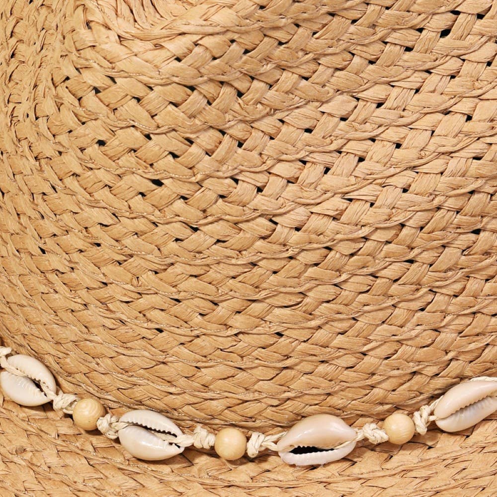 Cowrie Shell Straw Braided Cowboy Hat: Ivory