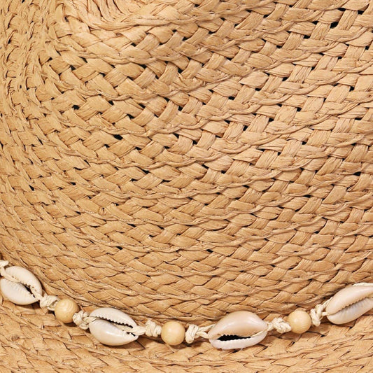 Cowrie Shell Straw Braided Cowboy Hat: Ivory