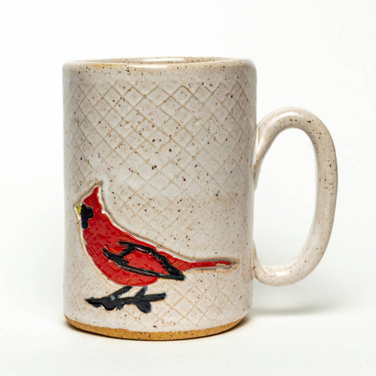 Red Cardinal Pattern Handmade Ceramic White 14oz Mug