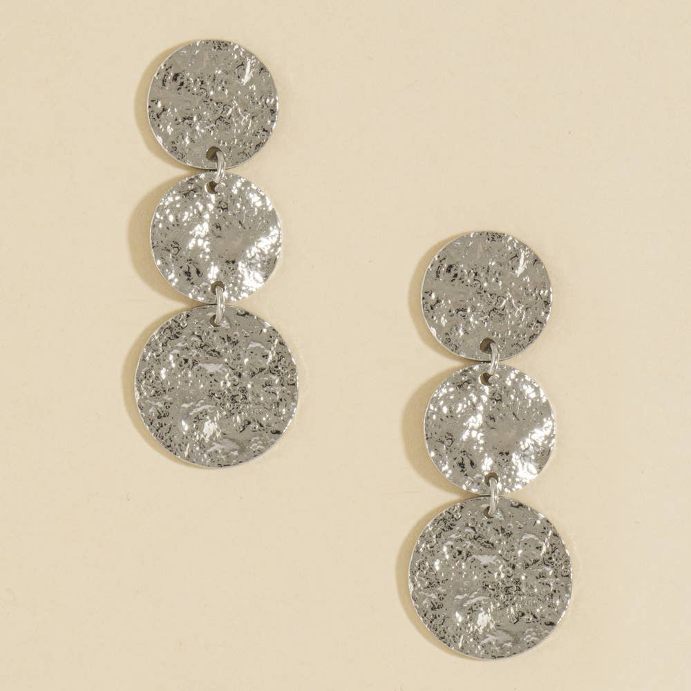 Graduated Hammered Disc Drop Earrings