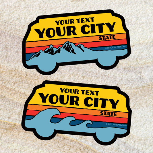 Pismo Beach Retro bus with Ocean Souvenir Sticker, 3 inches wide