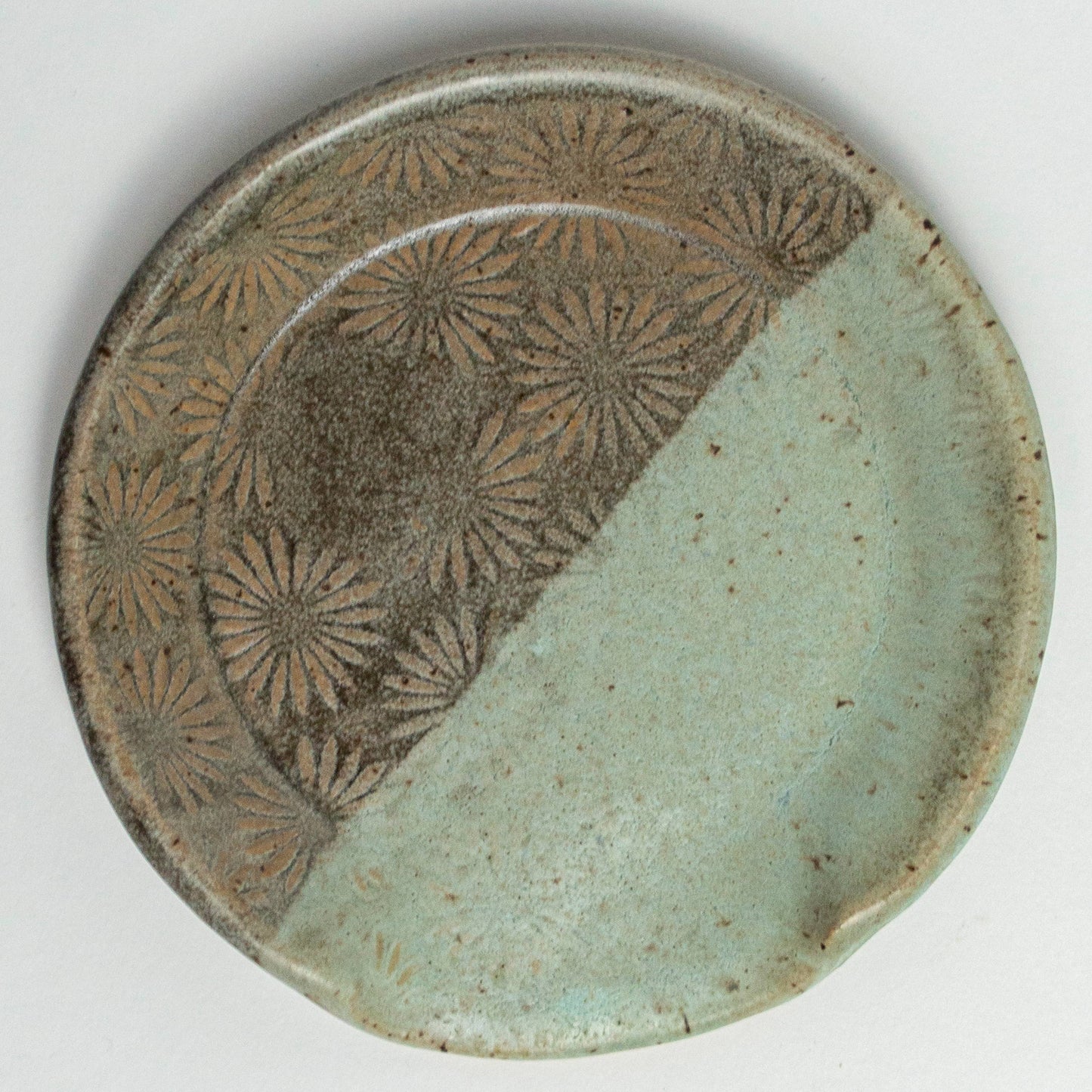 Gray & Blue Sunburst Pattern Ceramic Spoon Rest Handmade