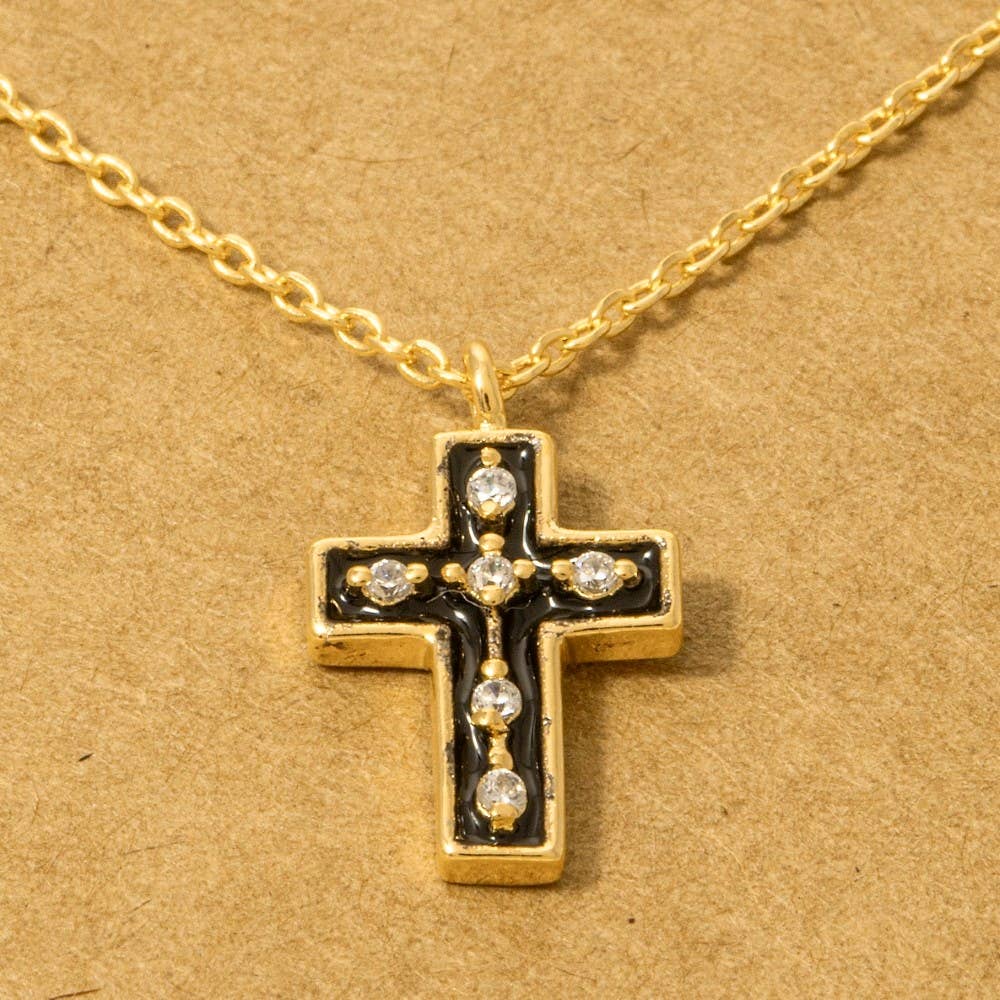 Gold Dipped Outline Enamel Cross Pendant Necklace