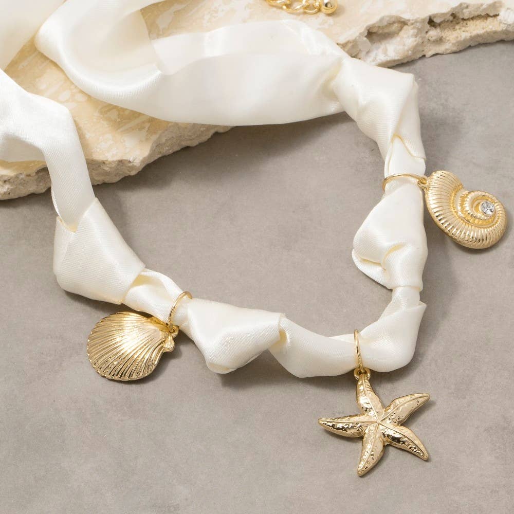Sea Life Charms Knotted Satin Necklace