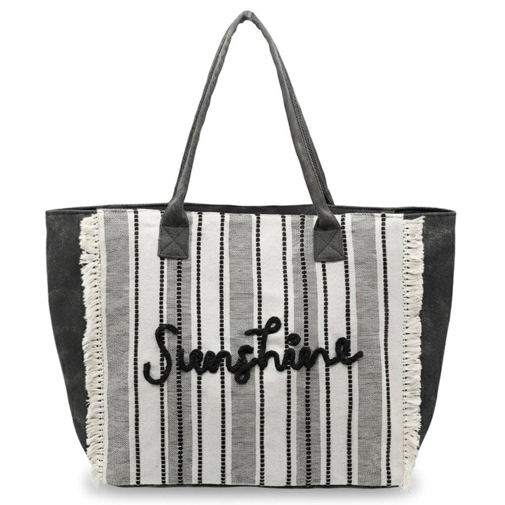Vintage SUNSHINE Message Stripe Fringe Tote Bag