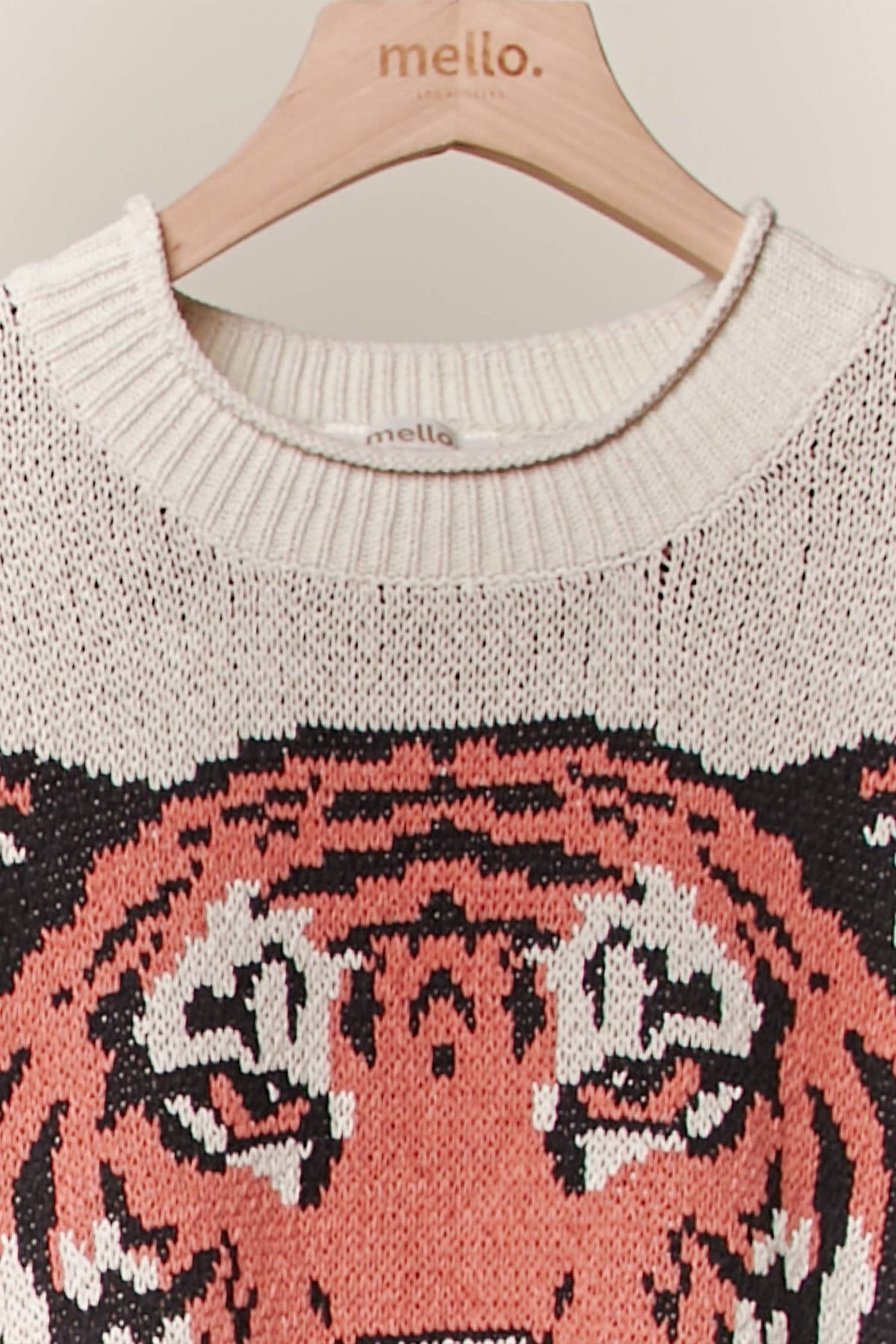 Tiger Graphic Knit Sweater – Cream & Rust