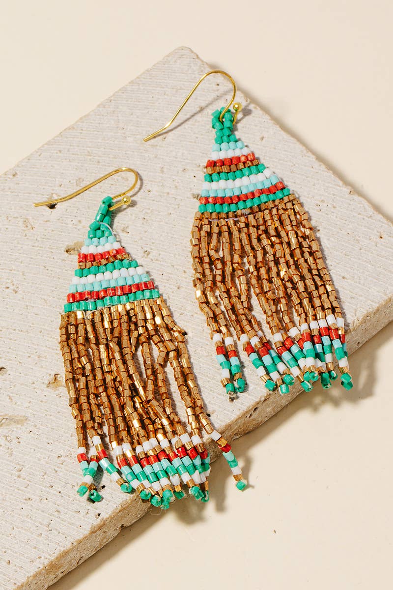 Western Seed Beaded Fringe Earrings