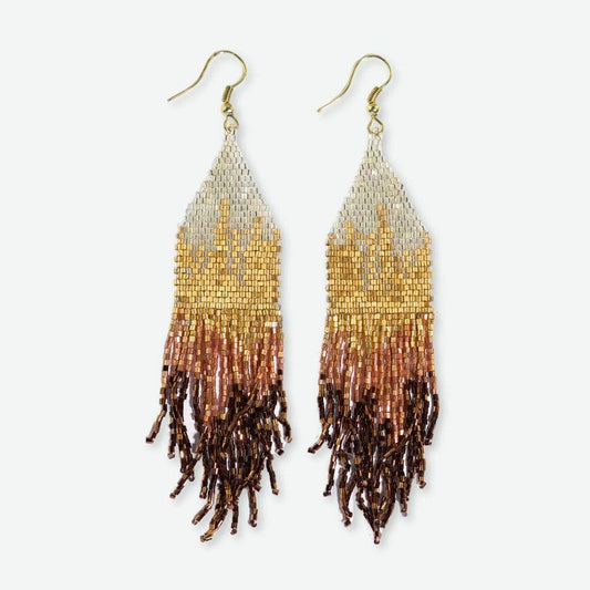 Earrings Gold Claire Ombre Beaded Fringe Mixed Metallic