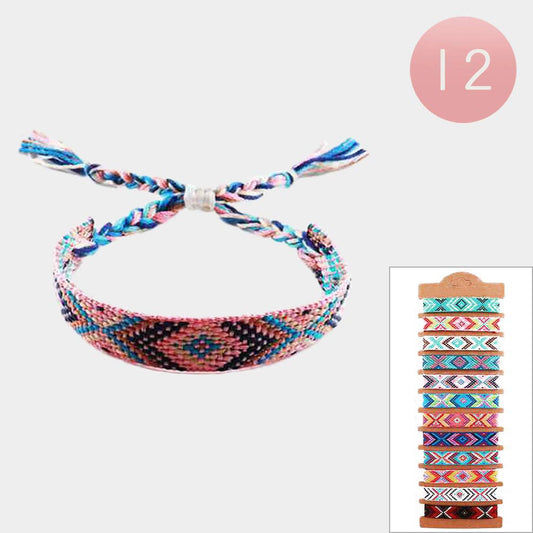 Bohemian Aztec Pattern Braided Cinch Pull Tie Bracelets