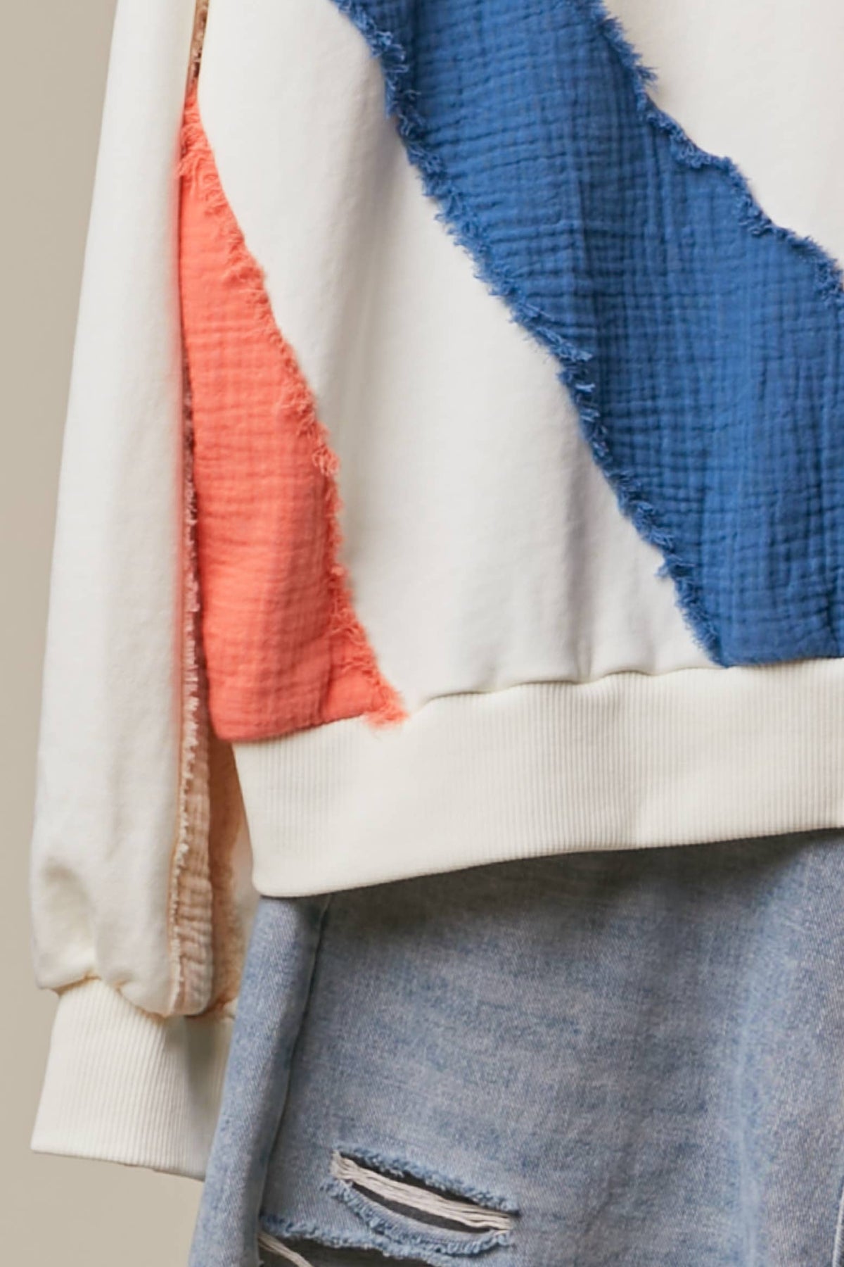 Retro Sunburst Mixed-Fabric Patchwork Sweatshirt