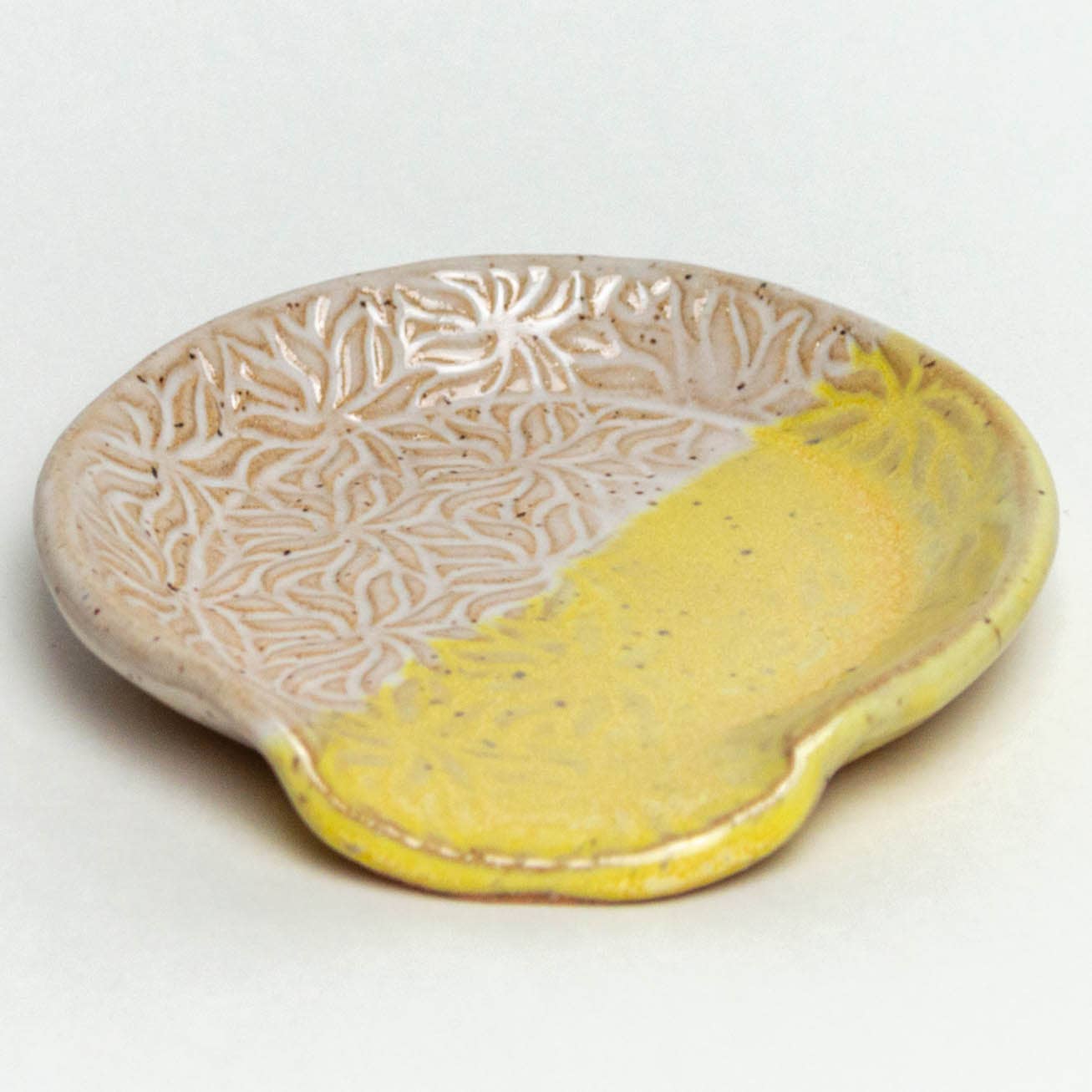 Patterned Yellow & White Ceramic Kitchen Spoon Rest Handmade