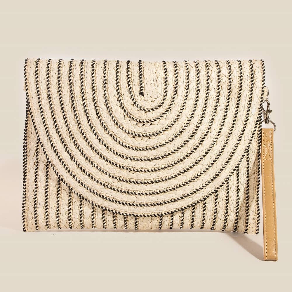 Round Flap Intricate Paper Woven Envelope Clutch Bag