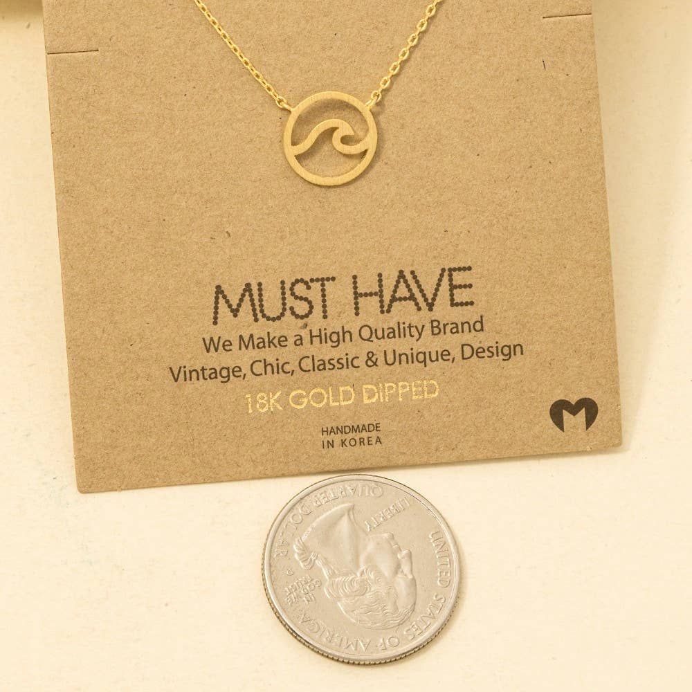 Wave Cutout Coin Pendant Necklace