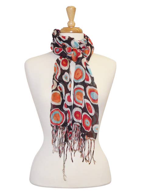 Bullseye Dots Fringed Scarf – Colorful Lightweight Accessory