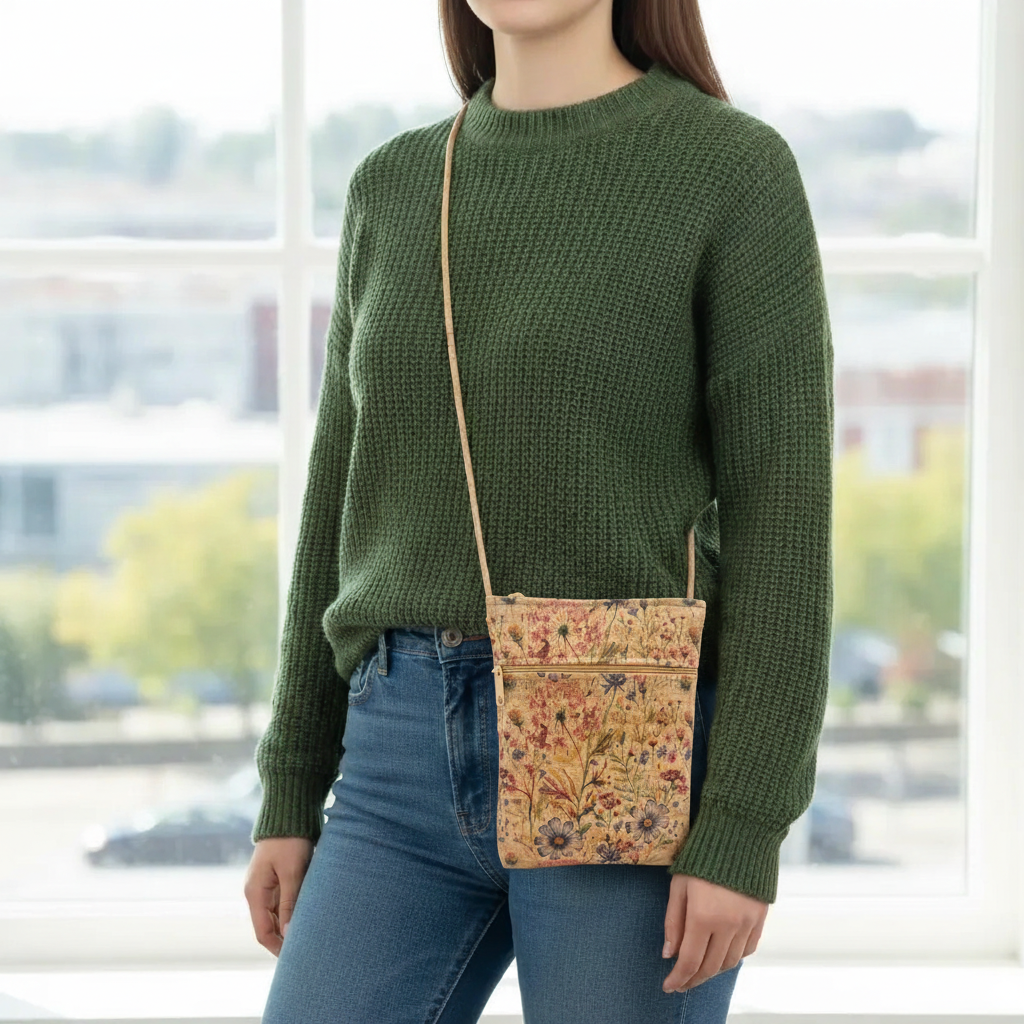 Cork Vertical Zip Top Cross Body w/ Zip Pocket | Wildflower