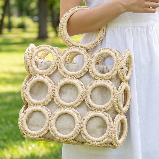 Straw Round Pattern Mesh Hand Bag