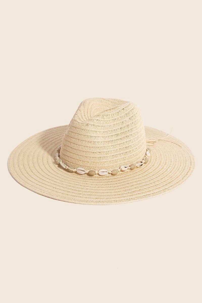 Sea Shell Floppy Straw Hat: Ivory