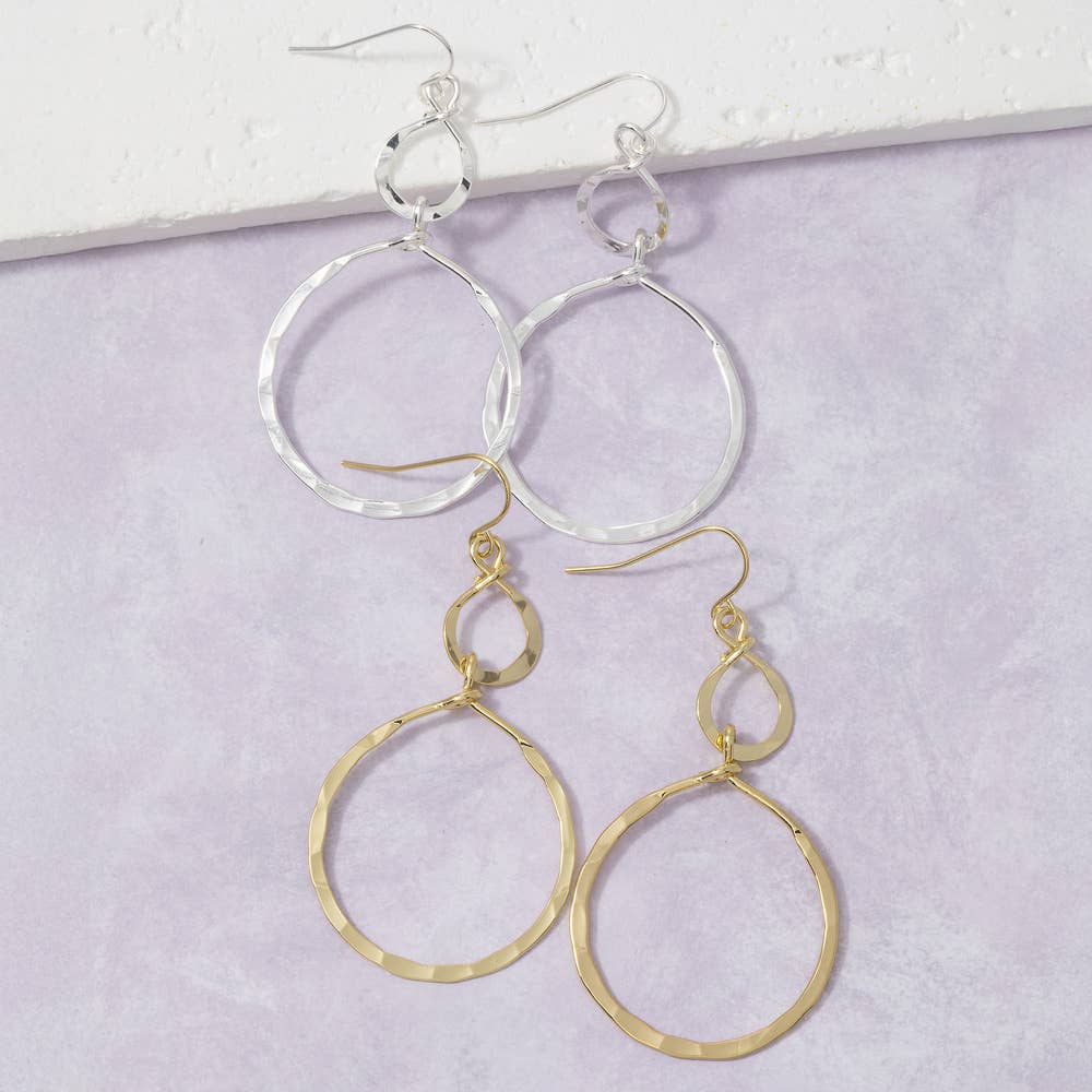 Gold Dipped Hammered Infinity Twist Drop Earrings