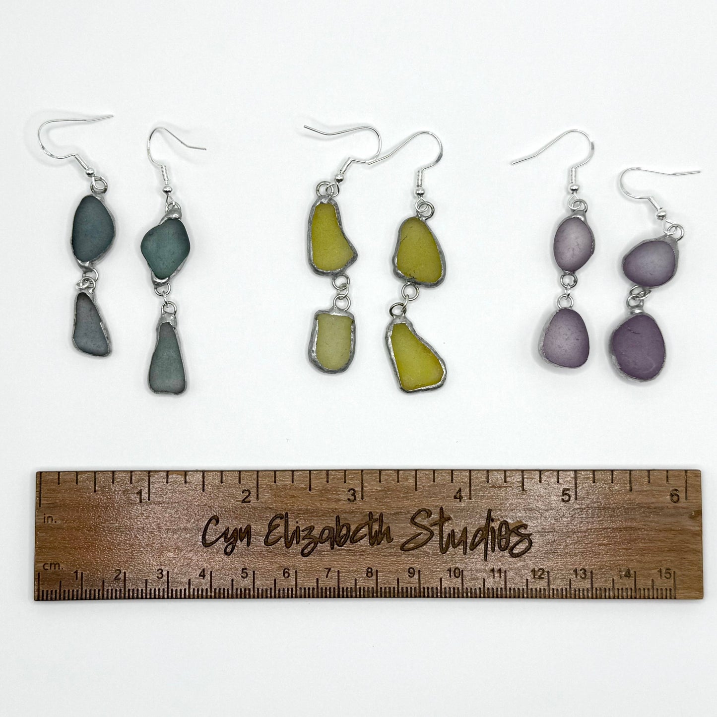 Drift Duo Sea Glass Earrings: Carded on brown cardstock