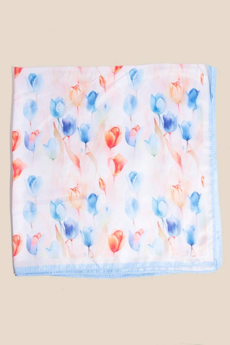 Floral Tulip Pattern Square Bandana Scarf