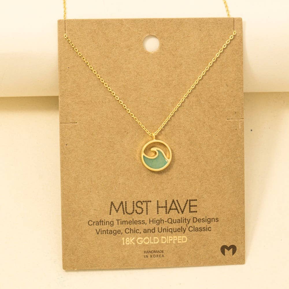 Round Wave Coin Pendant Necklace