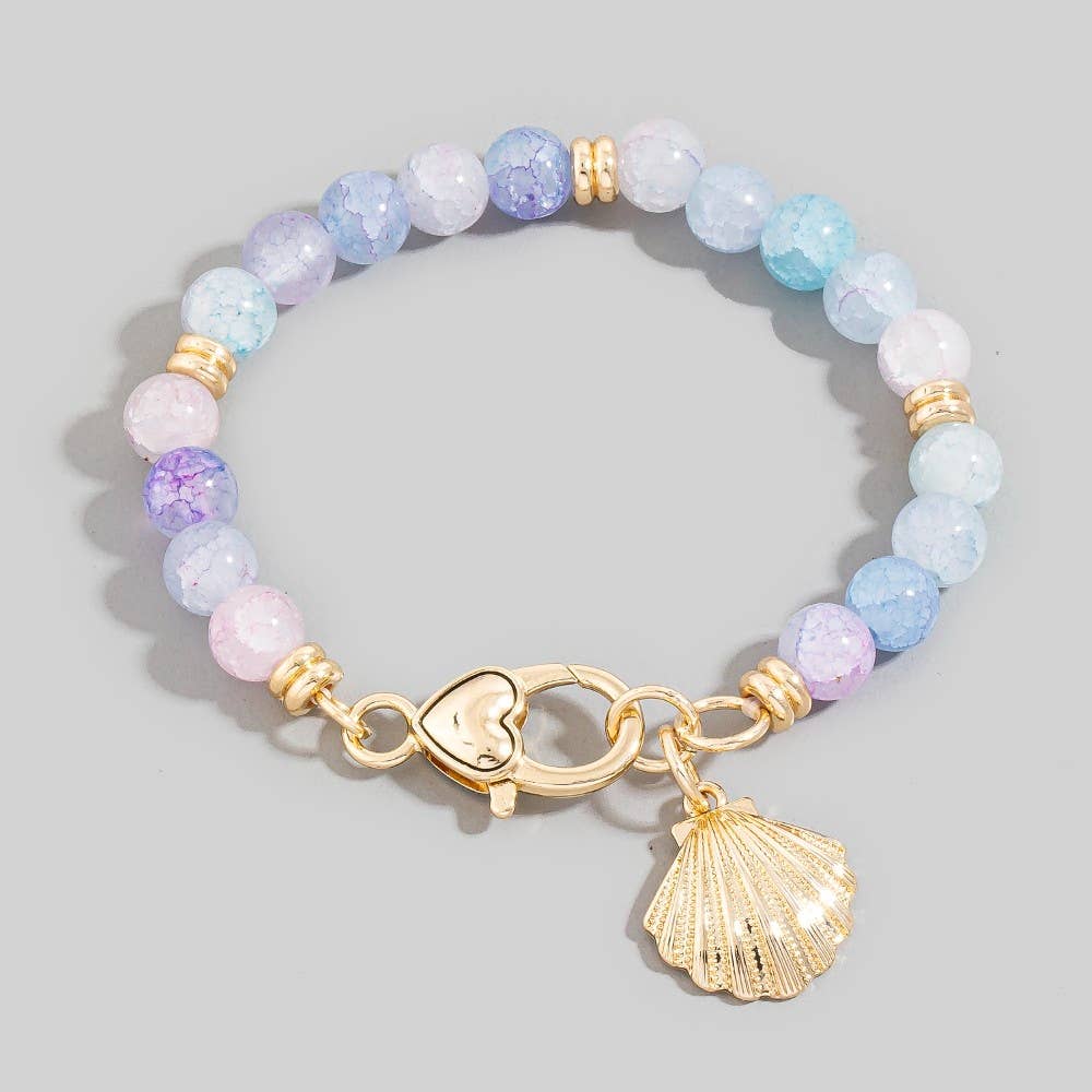 Sea Shell Charm And Heart Clasp Glass Beaded Bracelet