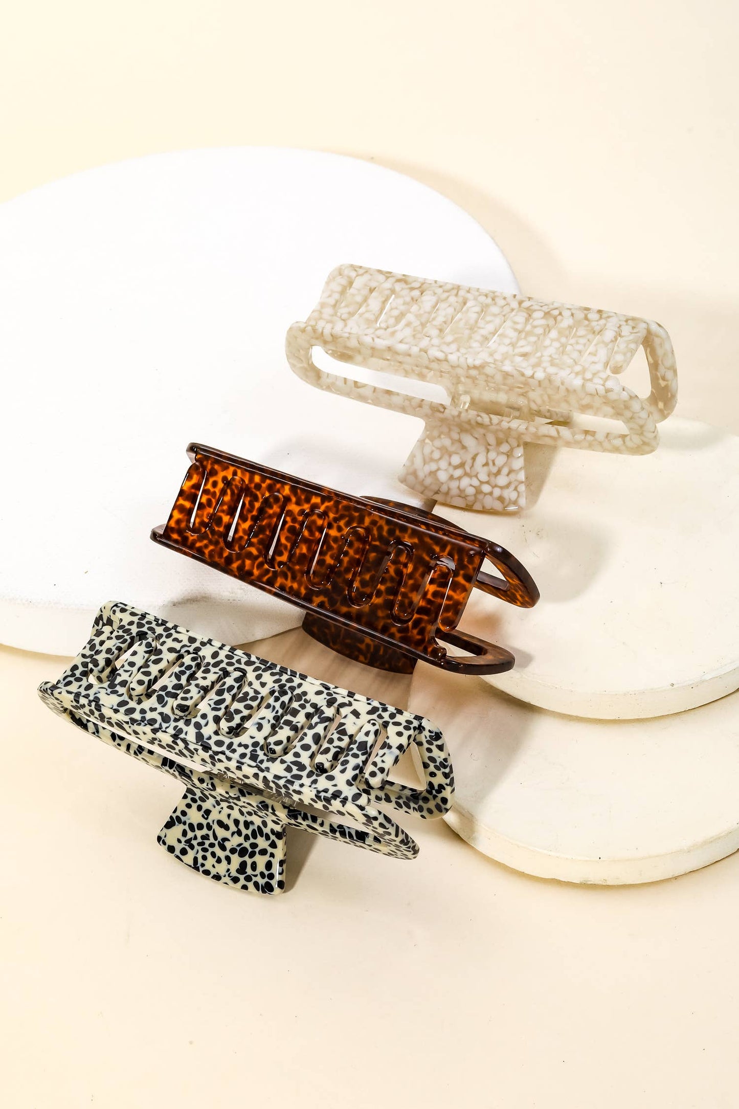 Assorted Acetate Pattern Rectangle Hair Claw Set