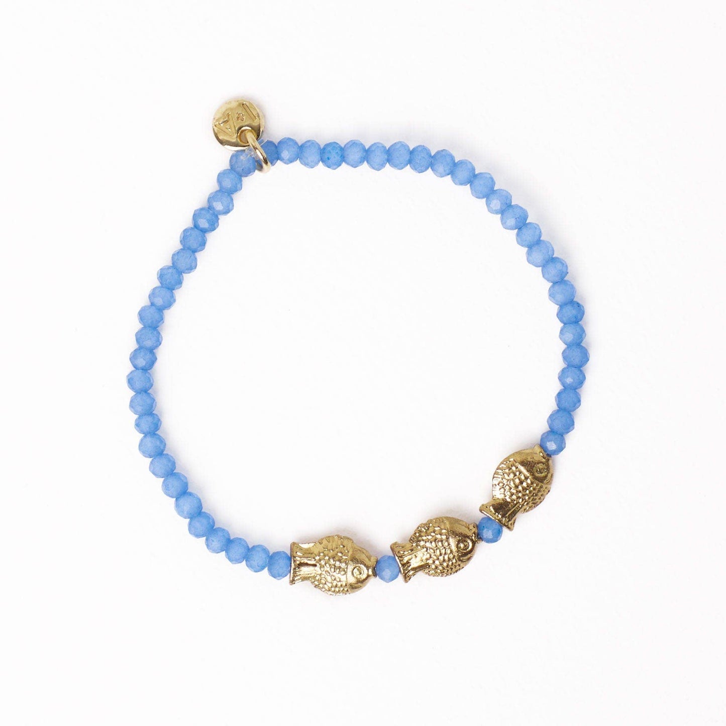 Janie Crystal Stretch Bracelet With Brass Fish Charms Blue